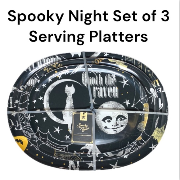 NWT Spooky Night Halloween Melamine Skull & Bones Serving Platters Set of 3 - Picture 1 of 8